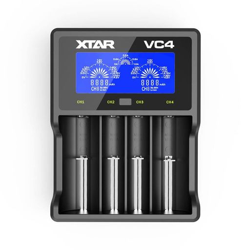 18650リチウム充電器XTARVC4電池充電器3.6V/3.7Vリチウムイオン電池10400~326501.2Vニッケル水素電池/ニカド電池対応AAAA/AAA/AA/A/SC/Cバッテリー活性化機能