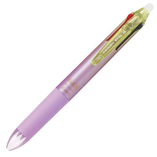 方式: スライドレバー式 本体サイズ: 最大径 13.8x全長145mm/重量15.6g ペン先: 超極細 0.38mmボール インキ: フリクションインキ インキ色: 黒・赤・青・緑