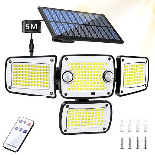Rakuten - Yasoku ソーラーライト 分離型 センサーライト 屋外 防水IP65 【342LED・極高輝度版・大型太陽能板10x20cm・2つの人感センサー・5M延長コード・4面発光】3つ点灯モード 防犯 3000mAh大容量電池 自…