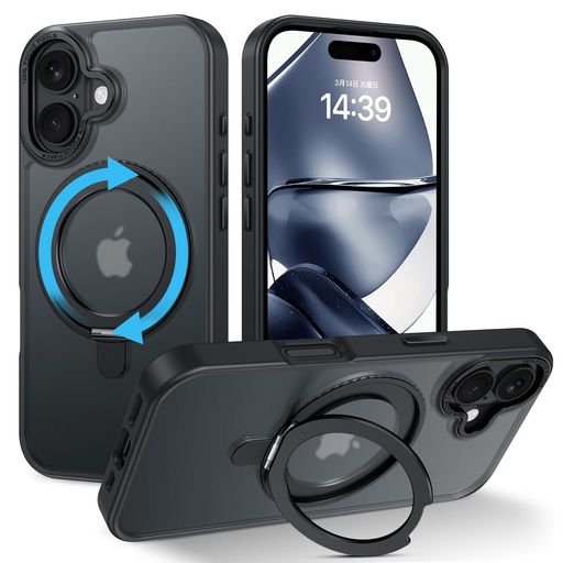 樂天商城 - DUEDUEiPhone17ケーススタンド機能120°開閉可能360°回転可能アイフォン17ケースブラック半透明のデザインMagSafe対応マグネット搭載指紋防止耐衝撃一体型薄型TPUケース車載ホルダー対応