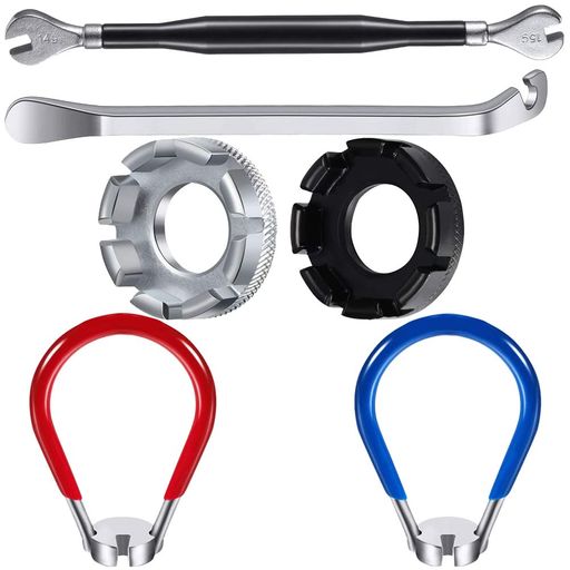 Tool Kits - Kigauru6点セット自転車スポークレンチニッケルメッキプロセスツール鋼8穴タイヤレバー付きバイクリムコレクトキットバイクスポークツール自転車ユニバーサルミニ修復スポークツールキ…