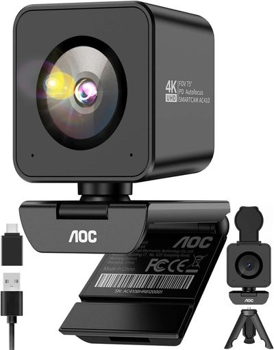 乐天商城 - AOC Webカメラ 4K 1200万画素 三脚付き 1080P/60fps対応 SONY IMX363センサー搭載 PDAF高速オートフォーカス F1.8大口径 75°視野角 ノイズ低減マイク内蔵 プライバシーカバー付き USB ウェブカメラ