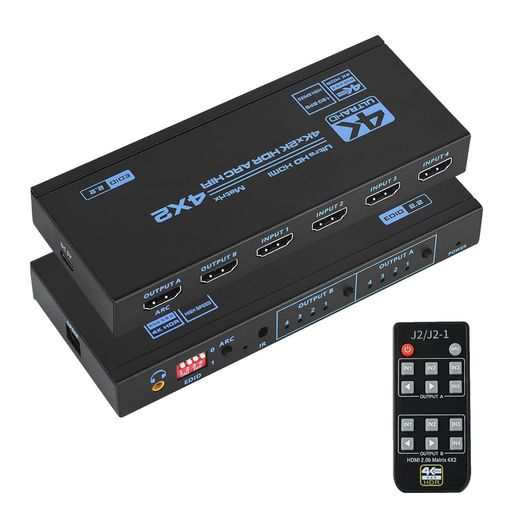 HDMIマトリックス4入力2出力HDMI2.0b、HDCP2.2、HDR10、4K@60Hz、EDID2.2、UltraHD、3D、ARCHIFI対応IR..