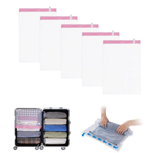 Hoxhyon圧縮袋旅行衣類圧縮袋極厚35*50cm(5枚)約80%圧縮旅行便利グッズ真空あっしゅく袋洋服掃除機不要..