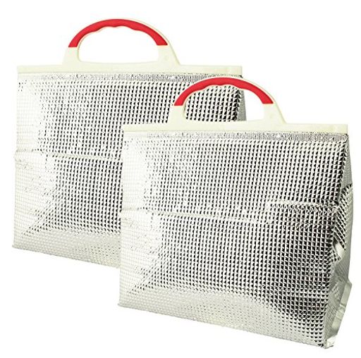 本体サイズ:奥行約16x幅30x高さ25cm(1個あたり) 素材・材質:(表面)ポリエステル(アルミ蒸着)、(内面)ポリエチレン 原産国:中国 セット内容:2個組