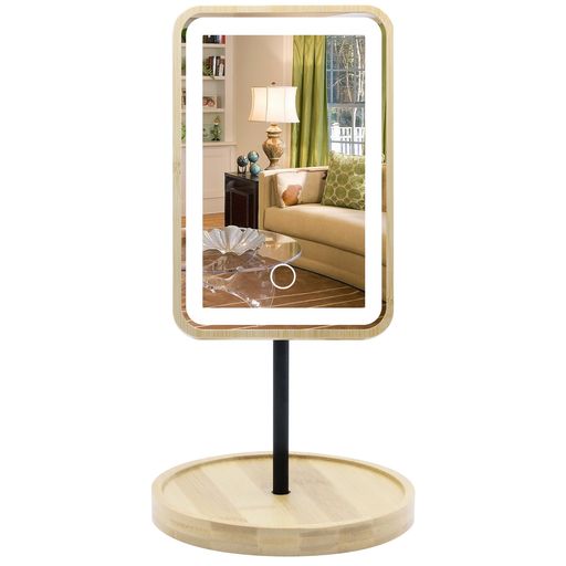 HohoemiLED化粧ミラー卓上ミラー卓上化粧鏡木製ライト付きスタンドミラーLEDメイクリング導光技術360°回転可能