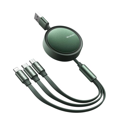 Mcdodo3in1巻き取り式充電ケーブル3.5A急速充電iPhone16/15/14Xperia/Galaxy/Pixel/Androidなど対応ライトニングケーブルType-CケーブルMicroUSBケーブル一方向も伸びる