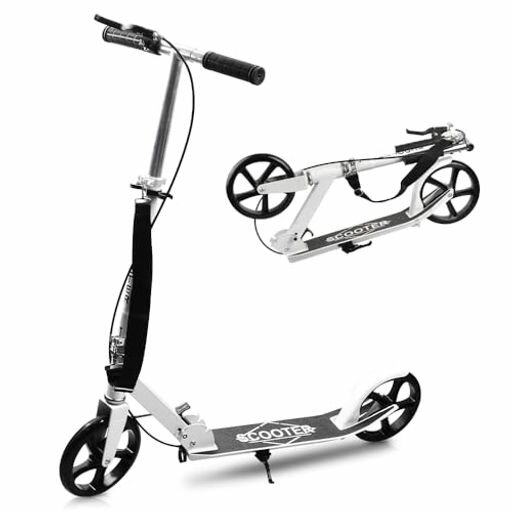 キックボードキックスクーター肩ベルト付き折りたたみ式子供大人用ハンド/フットブレーキ4段階高さ調節立ち乗り式二輪車耐荷重150kgクリスマスプレゼント/誕生日プレゼント/子供日日本…