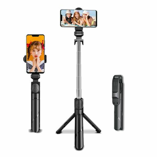 自撮り棒 スマホ 三脚一脚兼用 セルカ棒 IPHONE 対応ANDROID対応 BLUETOOTH スマホ スタンド 撮影セルフィースティック 無線 360度無干渉回転 コンパクト 軽量 携帯 リモコン付き 持ち運び便利 (黒)