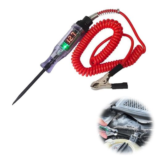 Rakuten - 車用回路電圧テスター ペン型コード付 DC3–24V デジタル検電 LEDオートテスター 通電/導通/極性判定 性能テスト 自動車整備 電装点検ツール