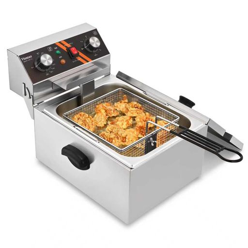 Rakuten - Vtsmax 業務用 家庭用兼用 電気フライヤー 10L 1500W 急速予熱 タイマー機能 精密温度制御(80-200°C) 5リングヒーター 304ステンレス油槽 フライバスケット付き 100V 天ぷら から揚げ 揚げ物 ディ…
