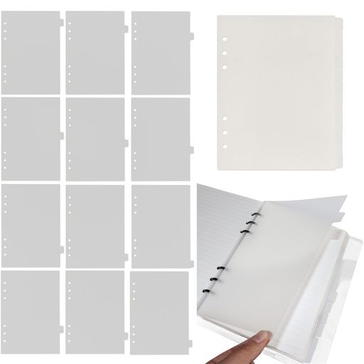 【商品仕様】A5サイズの仕切りカード12枚セット、6穴タイプ。製品サイズ:約210x148mm、穴間隔:12.5mm、穴径:5mm。手動測定のため、多少の誤差があります。ご了承ください。 【特徴】ノートを分類し、ステッカー用のスペースあり。内容を簡単に探せて仕事や勉強の効率がアップします。書類の保護にも役立つ。 【耐久性】高品質PP素材使用、防水防塵耐久性あり。軽量で洗濯可能、長持ちで再利用可能。 【多用途】学校やオフィス家庭に最適でA5バインダーと併用可能な便利な事務用品です。 【簡単な使用法】A5ルーズリーフバインダーに簡単に挿入、自由に組み合わせ可能で便利。