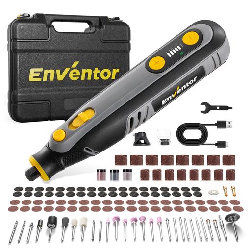 ENVENTOR リューター 8V充電式、5段変速・5,000~30,000rpm、USB Type-C、125アクセ...