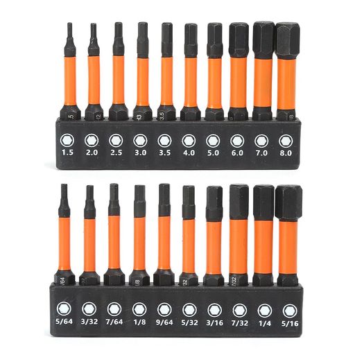 【10サイズセット】1.5mm、2mm、2.5mm、3mm、3.5mm、4mm、5mm、6mm、7mm、8mmのメートル法10サイズを1セットに集約。1/4インチクイックリリース六角軸、長さ2インチで、ほとんどの電動工具にそのまま装着可能です。 【高い耐久性素材】高品質S2合金鋼を熱処理し、さらにリン酸塩コーティングを施すことで、耐衝撃性・耐摩耗性を大幅に強化。錆や腐食にも強いため、プロの現場や長期間の使用でも安定した性能を発揮し続けます。 【強力な磁気保持力】磁気六角ドライバービットには強力な磁石が内蔵されており、ネジをしっかり吸着して保持。滑り落ちる心配がなく、作業効率が格段にアップします。長期間使用しても磁力が減衰しにくい仕様です。 【使いやすさ】ゴム製のドライバーホルダー収納バーにコンパクトに梱包。各ビットにはサイズが刻印されているため、必要なサイズを一瞬で見つけられます。保管時も持ち運び時も、バラバラにならずスッキリ整理できます。