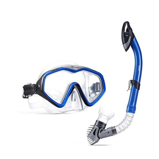 [MORGENSKY]マスク&スノーケルセット2点セットシュノーケルセットシュノーケリングシュノーケルマスクスノーケルダイビング軽量強化ガラス高密着性男女兼用浸水防止F53(ブルー・セット)