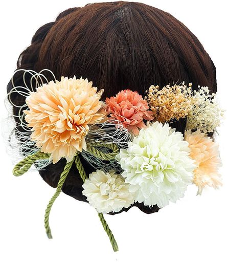 髪飾りかすみ草ドライフラワータッセルアジサイピックパールシャワー付き着物浴衣卒業式和装袴成人式結婚式七五三専用ケース付き高級造花Uピン9点セット桜色