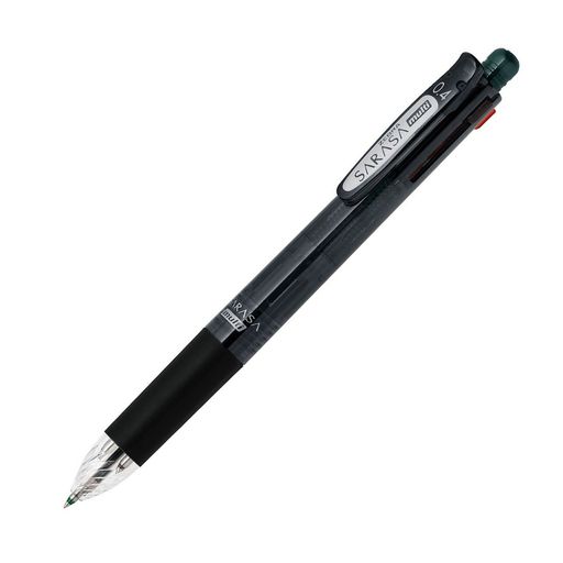 【多機能ボールペン】4色ジェルボールペン(黒・赤・青・緑)0.4mm+シャープ0.5mm 【特長】ジェルインクでさらさらとしたなめらかな書き味/耐水性に優れた水性顔料インク/濃くにじまず鮮やかな発色 【仕様】軸:樹脂・ラバーグリップ付き/クリップ:バインダークリップ式/頭部シャープノック式/先端:グラスカット加工 【ボールペン替芯】NJK-0.4芯/【替消しゴム】J 【本体サイズ】全長154.3x最大軸径13.8mm/重量16.7g 15.5cm