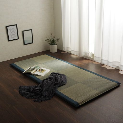 イケヒコい草シーツ敷パッドノアらくらくシングルブルー約90x200cm日本製中材:固綿40mm#7557609