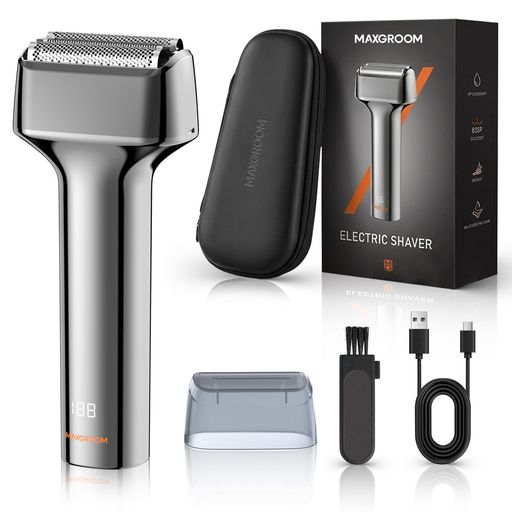 MAXGROOMメンズシェーバーひげそり電動シェーバー電気深剃りシェーバーメンズ髭剃り電動往復式電気シェーバー日本製刃3枚刃往復式濃いヒゲ青ヒゲ対応7000RPM高速振動IPX7防水乾湿両用0.005mm…