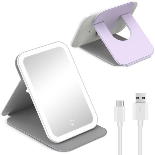 Gospire60Ledライト付きLED折りたたみ式化粧鏡女優ミラー再充電コンパクトミラー3色ライト&調節可能な..