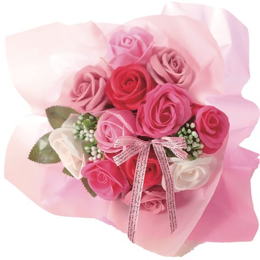 ポピー名古屋ソープフラワーシャボンフラワー造花ギフトプレゼント12輪ブーケバラ花束約26cmクリアバッグ付きSBL-11ピンク