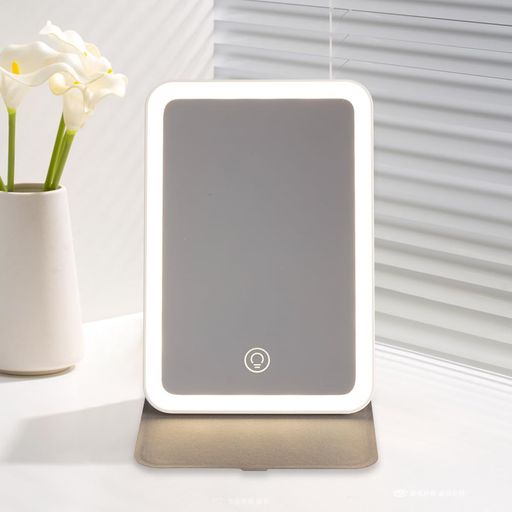CERDECO 折りたたみミラー LED化粧鏡 卓上ミラー 手鏡 USB充電式 タッチパネル操作 明るさ調節可能 女優鏡 スタンドミラー 持ち運びに便利 シンプルデザイン メイクアップ コンパクト PUレザーカバー ホワイト S809