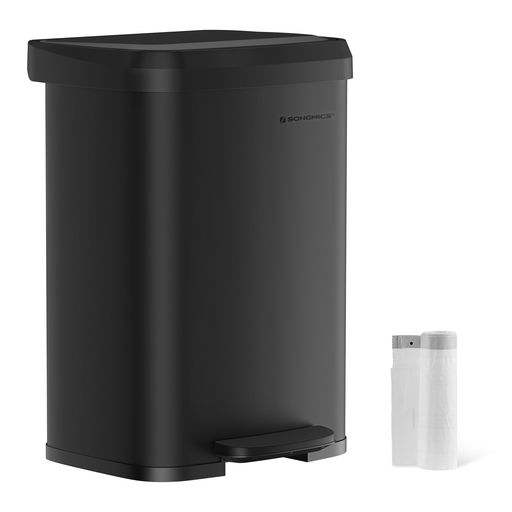 SONGMICS ゴミ箱 ペダル式 蓋付き 50L 大容量 ステンレス製ダストボックス キッチン リビング用 ペットいたずら防止 おしゃれ 頑丈 ブラック LTB530B5002