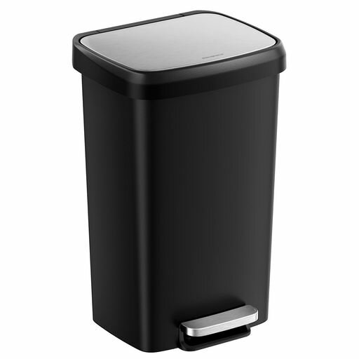 Rakuten - SONGMICS ゴミ箱 45L キッチン用 ペダル式 蓋付き フタ ソフトクローズ キャスター付き 背取っ手付き ステンレスブラック LTB533B01