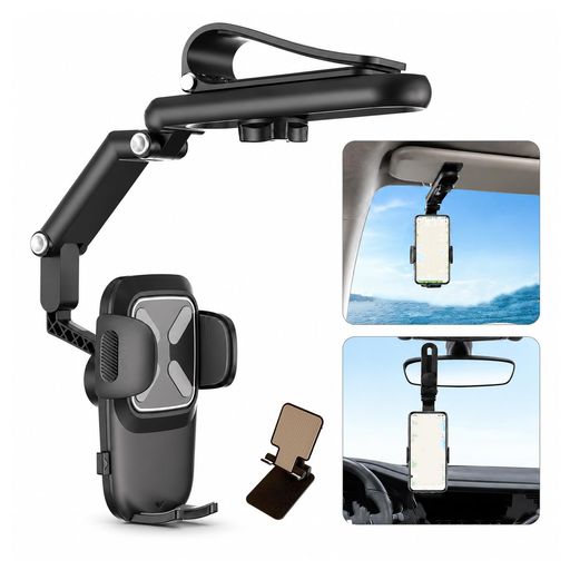 【見やすい位置にスマホを固定】 車のサンバイザーに取り付ける車載スマホホルダー。ダッシュボードの低い位置まで大きく視線を移動させず、スマホナビや地図を確認しやすい位置にセットできます。通勤、買い物、旅行、長距離ドライブなど幅広いシーンで活躍します。 【360度回転&amp;角度調節】 回転可能なホルダーと可動式アームを採用。スマートフォンを縦向き・横向きに切り替えられ、座席位置や運転姿勢に合わせて見やすい角度へ調節できます。ナビ表示はもちろん、停車中の動画視聴や助手席での使用にも便利です。 【クリップ式で工具不要】 吸盤や粘着テープ、ネジを使わず、サンバイザーにクリップで挟んで取り付けるシンプル設計。ダッシュボードへ直接貼り付ける必要がなく、取り外しや位置変更もスムーズ。レンタカーやカーシェアなど、一時的に使用したい場合にも適しています。 【しっかり挟む安定設計】 スプリング式クリップでスマートフォンを保持し、走行時の振動によるズレを抑えます。接触部分には滑り止めパッドを配置し、スマートフォンやサンバイザーへの擦れを軽減。毎日のドライブでも使いやすい車載スマホスタンドです。