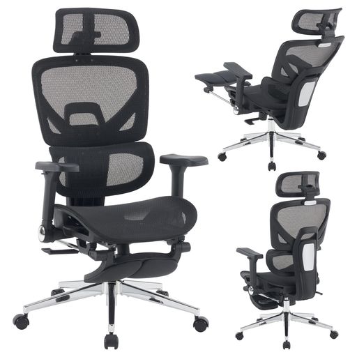 Rakuten - MOKUTO オフィスチェア 人間工学 office chair 3D調整可能ヘッドレスト 多機能昇降アームレスト 疲れない 長時間作業用 PCチェア フットレスト付き デスクチェア メッシュ ハイバック ワークチ…