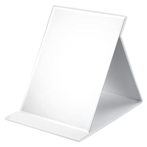 OWLKELA卓上鏡コンパクトミラー折りたたみ手鏡おしゃれスタンドミラーレザーカバー&割れにくい&大きめかがみLサイズ25*18cmホワイト