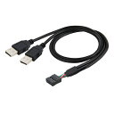 CHENYANGUSB2.0フロントパネルヘッダー9/10ピン1オスから2USB2.0オスYスプリッターデータ電源延長ケーブルアダプター0.5M(2)
