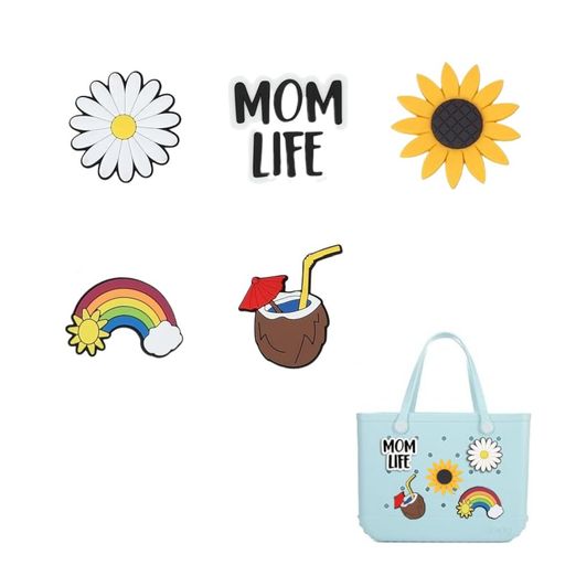 Bogg Bag Accessories、Mom Life Charmsビーチトートバッグ用、シリコンボッグバッグ用かわいいアクセサリー、ラバービーチバッグデコレーション、ガールズレディースDIYデコレーションチャーム …