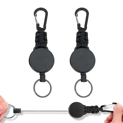 巻き取り式スチールコード:セット内容:2個セット、巻き取り式キーホルダー2本セットには、最大60cmまで伸ばせるステンレススムースPVCコーティングスチール製の直径1mmスチールコードが内蔵されています。 内蔵された強力なスプリングは250gの荷重に耐えることができ。 耐久性:巻き取り式キーホルダーは、耐腐食性のコーティングされた金属リング、引き裂きに強いパラシュートコード、ABS素材のバッジホルダー、内蔵の弾性バネとスチールケーブルで作られています。 軽量で耐久性があり、錆びたり変形したりしにくく、アウトドア活動に最適です。 柔軟で便利:キーチェーンはベルト、バックパック、キーホルダーに簡単に掛けることができます。 当社のキーホルダー巻き取り式チェーンは最大60cmの長さがあるので、バッグやベルトからキーホルダーを取り外すことなく、簡単に鍵やカードにアクセスできます。 鍵やカードの紛失を防ぎます。 多用途、持ち運び:この巻き取り式キーチェーンは、オフィス、学校、釣り、ハイキング、展示会などのアウトドア旅行などの日常使用に最適です。 また、IDカード、アクセスカードや鍵を保持するために使用することができます。