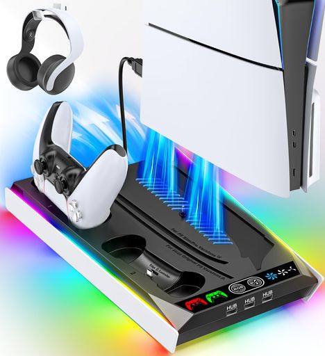 【PS5Pro/PS5Silm/PS5対応】PS5縦置きスタンド冷却3段階風速調整可能PS5コントローラー充電スタンド2台同時充電DualsenseとDualsenseEdgeに対応新型PS5Slim周辺機器プレステ5