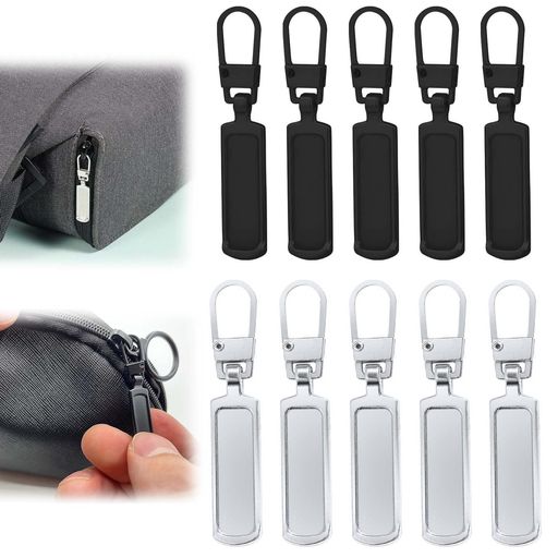 ファスナー引き手ジッパー金属製交換用(10個セット)修理部品DIY手芸手作り裁縫簡単着脱スーツケース/バッグ/衣類/ブーツ自分で修理