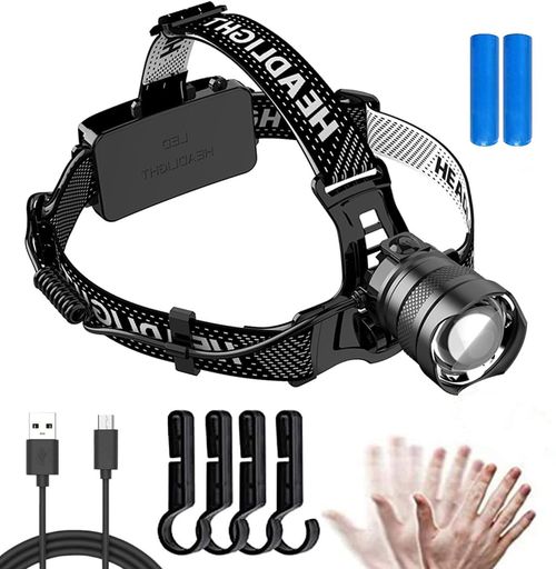 LED ヘッドライト XHP200 800000ルーメン 高輝度 大容量 TYPE-C 充電式 ヘッドランプ 3点灯モード 手振りセンサー機能付き ズーム機能 90°角度調節可能 実用点灯30時間 軽量 IPX65防水 登山 キャンプ 散歩 釣り