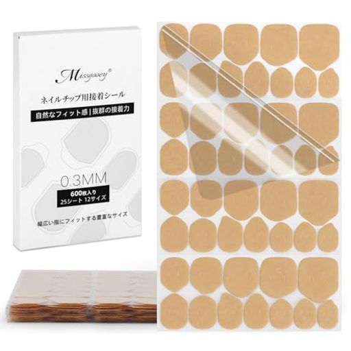 Missgooey ネイルチップ 接着剤 ネイルチップ シール 付け爪 両面テープ つけづめ 爪用接着剤 UV/LEDライト不要 0.3mm 極薄 防水性 25シート/600枚入
