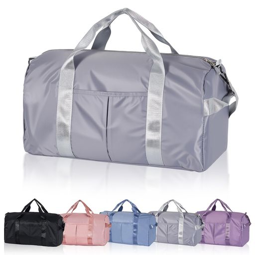 VECELO ボストンバッグ 23L ポリエステル製 軽量0.36kg 撥水 ショルダー付き キャリーオン 旅行・出張・ジム用 46x21x24cm グレー