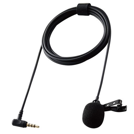 エレコムピンマイククリップ付きウインドジャマー付Φ3.5mm(4極)変換ケーブル付収納ポーチ付1.8mブラックHS-MC09BK