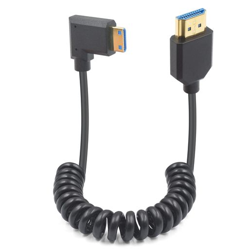 Duttek8KMiniHDMIコイルケーブル2.1規格48Gbps超薄型右L型ミニHDMI2.1オスHDMIオス...