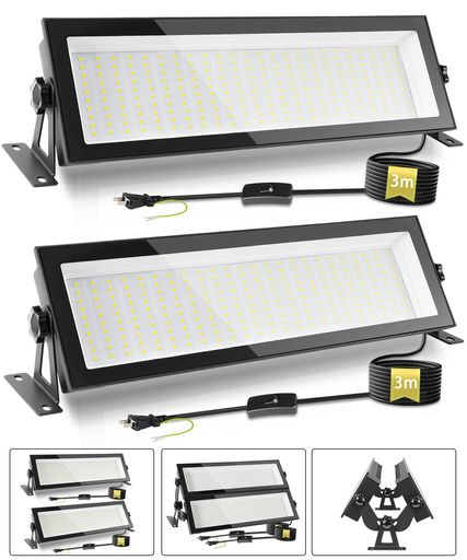 ガーデン 【2in1アセンブリ】2台の独立120W LED泛光灯フラッドライトをU字型マウントブラケット(付属品)で連結可能。合計240W 26000lmの高出力照射を実現し、照射角度を統一して広範囲を照らすことも、個別に角度調整して多様な設置シナリオに対応できます。組み合わせ照明ユニットとして使用するほか、個別設置による柔軟な配光設計も可能です。 【LED投光器製品仕様】長条型 LED 投光器/高天井灯デュアルユース。材質:アルミダイカスト&amp;強化ガラスカバー、サイズ:410*120*40mm、光源:240個、消費電力:120W、光束:13000ルーメン(1200w相当)、色温度:6500K 昼光色、定格入力电压:100-240V対応、発光角度:120°、最大照射面積:100m2、定格周波数:50/60Hz、防塵防水:IP66、推奨取付高さ:5m以下、回転角度:180、ケーブル長:3m、アース端子付2Pプラグ。 【驚異の高輝度性能】LED投光器実測光束13,000ルーメンを実現。実験テストで確認された正確な数値で、従来の1,200W級照明に匹敵する明るさをLED技術で効率的に達成。