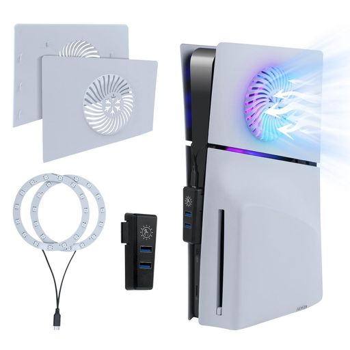 Mcbazel新型PS5Slim用RGB交換用フェイスプレートUSBハブセット冷却口付き放熱対策デザインディスク版/デジタル版用PS5Pro非対応-ホワイト