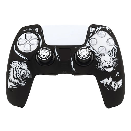 Rakuten - RALAN PS5 コントローラー DualSense 対応 シリコン製ジョイスティックキャップ付き 滑り止め ブラック パーフェクトフィット 人間工学設計 (黒と白のトラ)