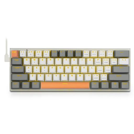 E元素メカニカルキーボード61キー青軸を採用のゲーミングキーボード黄色のLEDバックライト付き60%小型コンパクトキーボードUSB有線英語配列WINDOWS/MACに対応ゲーム用キーボード(ホワイト+グレー青軸)