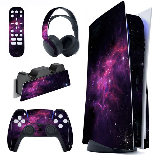 PlayVitalps5コンソールディスクエディションに対応用カスタムステッカー、ps5コントローラー&充電ステーション&ヘッドセット&メディアリモート用ps5ステッカーシール【パープルネビュラ】