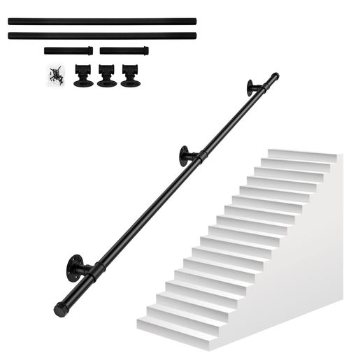 HARUMAKI屋内/屋外用の手すり階段階段用100CM200CM300CM黒い工業用パイプ手すり滑り止め防錆壁取り付け..