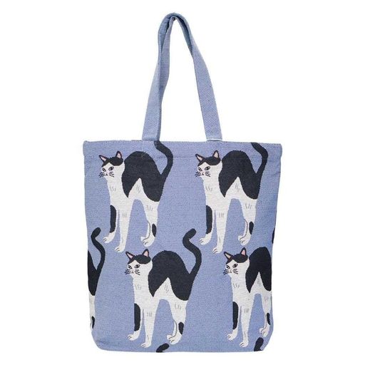 製造:インド 【素材】本体、綿65%、ポリエステル35%、裏地、綿100% サイズ:約39x38cm(持ち手含まず) "ouaf ouaf &amp; miaou"はフランス語で「ワンワン&amp;にゃー」という意味の犬猫好きにぴったりの大人かわいいシリーズ。フレンチテイストのデザインや、シンプルでもオリジナリティーあるブラッシュアップされたデザインで毎日にちょっとした彩りを加える雑貨です。 かまいたくなるようなポーズの猫が織り込まれたジャカード織のトートバッグ。高級感のあるしっかりとした生地が特徴。内ポケット・マチ付きでB4用紙も入る大きめサイズ。肩にも掛けられて使い勝手の良いトートバッグです。