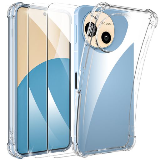 Rakuten - AQUOS sense10 / sense9 耐衝撃 ケース クリア TPU ガラスフィルム付き SH-53E / SH-53F / SHG14 / SH-M29 / SH-M33 対応 米軍MIL規格 全面保護 ストラップホール付き 黄変防止