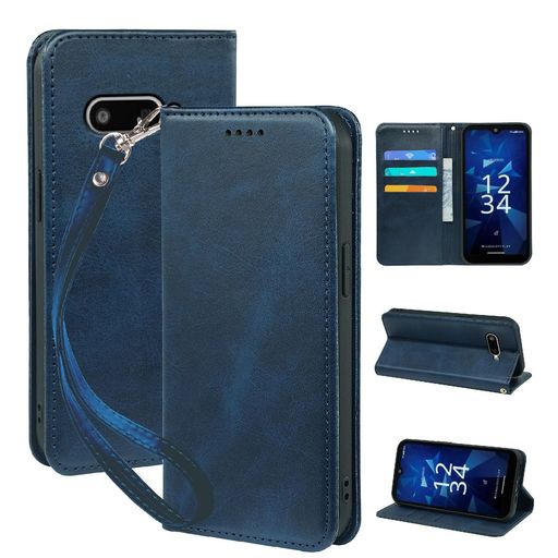 Seninhi 対応 Digno SX4 /SX4 Wifi /BX3 /BX3 Plus ケース 手帳型 手縫いレザー スマホカバー 財布型 携帯ケース カード収納 スタンド機能 耐衝撃 360°保護 ベルトループ付き (ブルー)